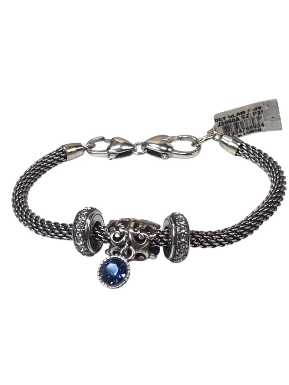 NWT Brighton Beverly Glam Silver Tone Bracelet Blue Charm Love Cherish Joy